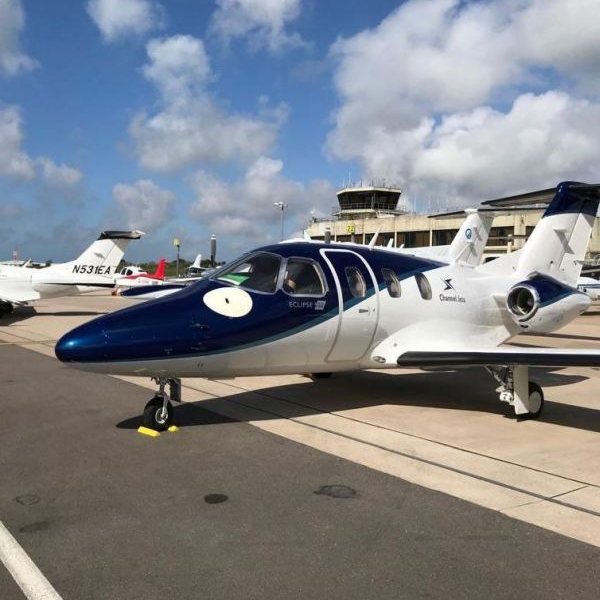 2007 Eclipse 500 private jet for sale on AvPay, by Channel Jets in Guernsey. Parked on the ramp