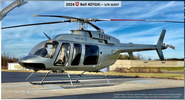 2024 Bell 407GXi Turbine Helicopter For Sale From Austin Jet Aircraft Sales On AvPay aircraft exterior on heli pad left side example photo