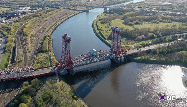 Newport Bridge in Teeside Drone Stock Image For Sale