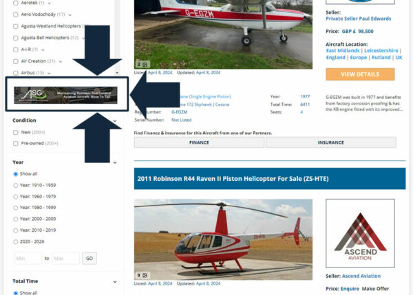 Advertise on AvPay's Aircraft for Sale Page