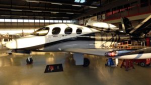 Augusburg Air Service service centre for cirrus vision jet plane in hanger