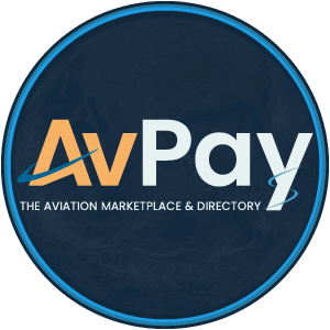 AvPay The Aviation Marketplace & Directory Round Logo Blue Background - 300 x 300 PNG