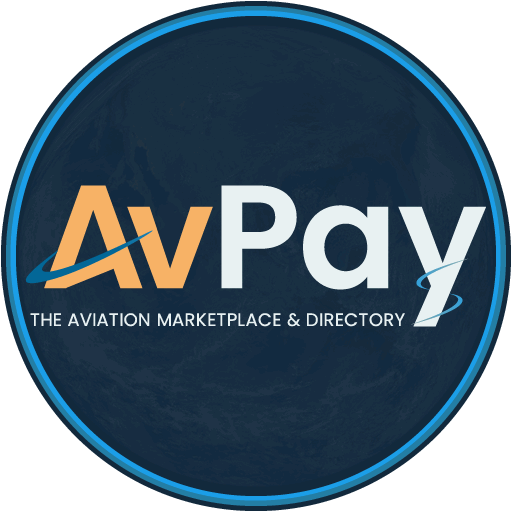 AvPay The Aviation Marketplace & Directory Round Logo Blue Background - 500 x 500 PNG