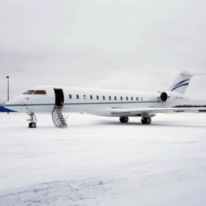 Bombardier Global 6000 for charter with AvconJet. Parked in the snow