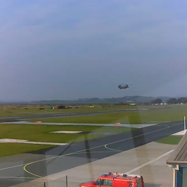 Caernarfon Airport Chinook Helicopter over the airfield