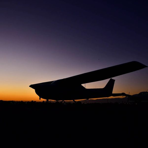 California Aviation Services Gallery Image. Cessna 172 at sunset