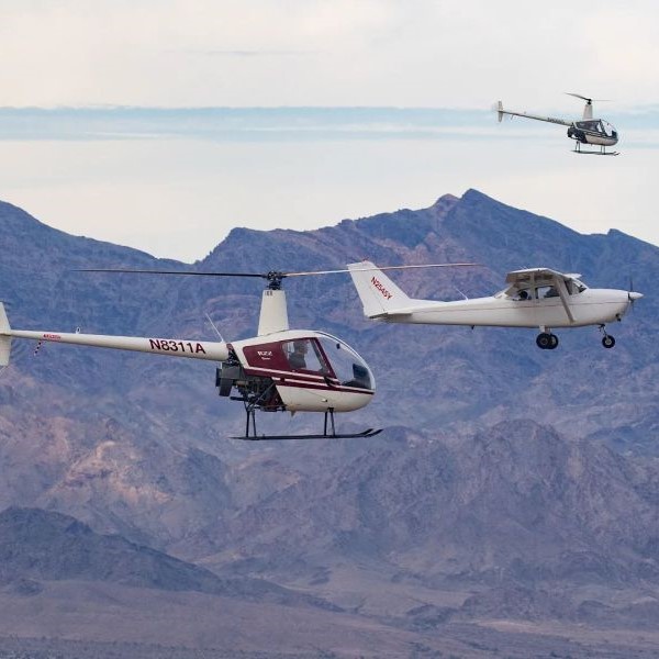 California Aviation Services Gallery Image. Formation of Robinson Helicopters and a Cessna 172