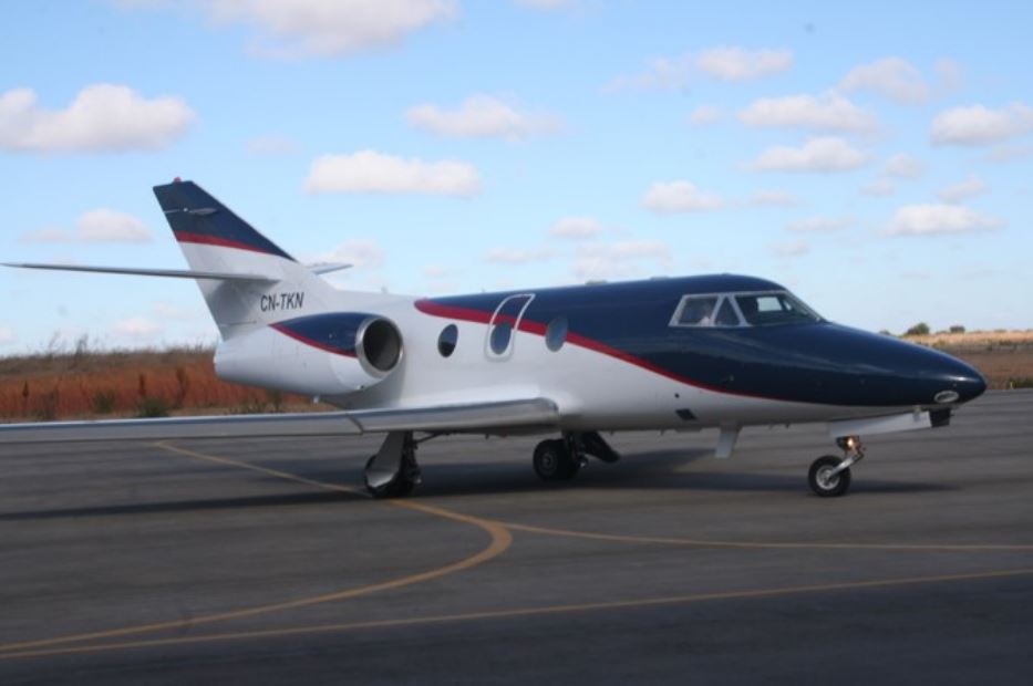 Dassault Falcon 10 serial number 128 for sale on AvPay. Parked on the pan