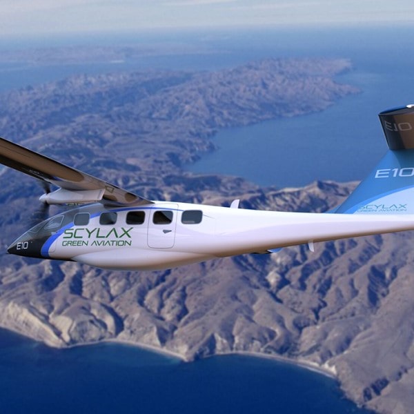 Elektra Solar plane in flight over coast 2