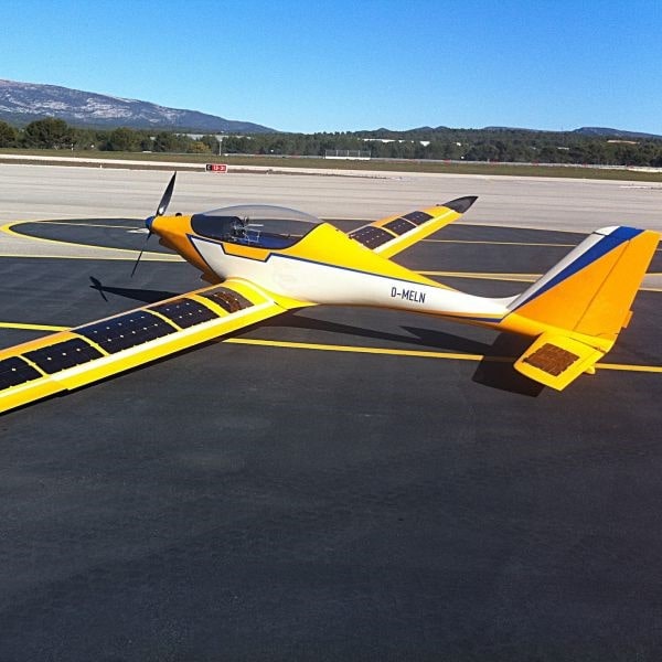 Elektra Solar plane on tarmac runway
