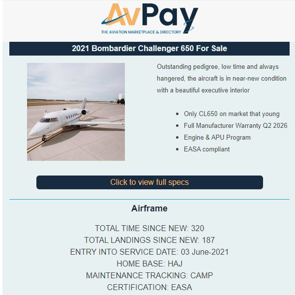 Featured Aircraft Email Blast