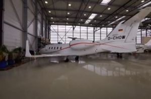 Heron Aviation Learjet 60 in hanger from rear