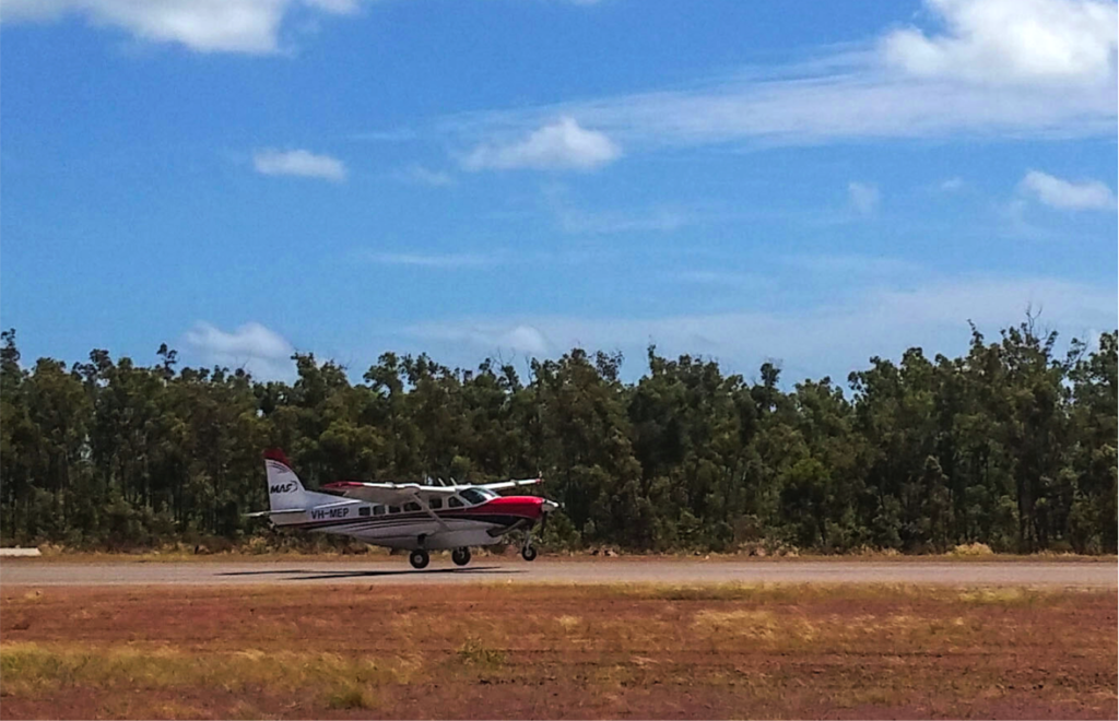 MAF enables disability physio service for remote Australian islanders news post on AvPay aircraft on runway taking off
