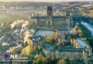 Icy Durham Cathedral Drone Stock Image For Sale