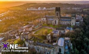 Sunrise over Durham Cathedral Drone Stock Image For Sale