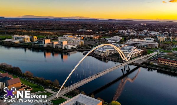 Infinity Bridge in Stockton on Tees Drone Stock Image For Sale