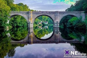 Prebends Bridge in Durham Drone Stock Image For Sale