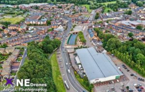 New Flood Defence, Chester le Street Drone Stock Image For Sale