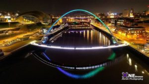 Newcastle Quayside at Night Drone Stock Image For Sale