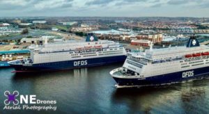 DFDS King & Princess Seaways Ferries at Harbour Drone Stock Image For Sale