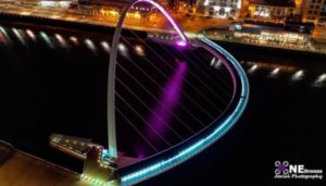 Millennium Bridge in Newcastle Drone Stock Image For Sale