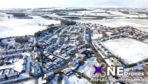 Snowy Village Drone Stock Image For Sale