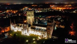 Durham Cathedral at Night Drone Stock Image For Sale