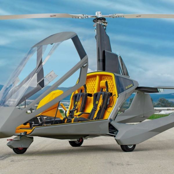 New NISUS Comfort Gyrocopter Aircraft For Sale stationary on runway canopy open