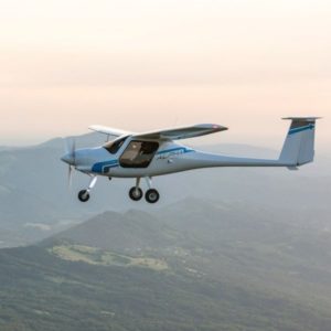 New Pipistrel Alpha Electro Electric Aircraft For Sale in flight over countryside