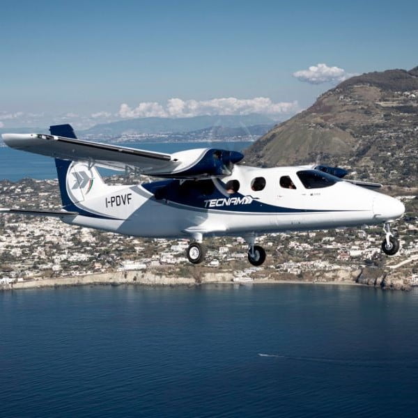 New Tecnam P2012 Airline Twin Engine Piston Aircraft For Sale in flight over coast