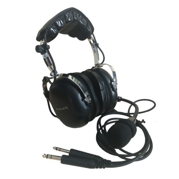 POOLEYS AVIATION HEADSET - PASSIVE (BLACK EAR CUPS) + FREE HEADSET BAG 10