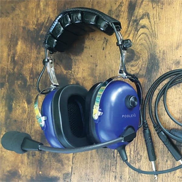 POOLEYS AVIATION HEADSET - PASSIVE (BLUE EAR CUPS) + FREE HEADSET BAG 4-min