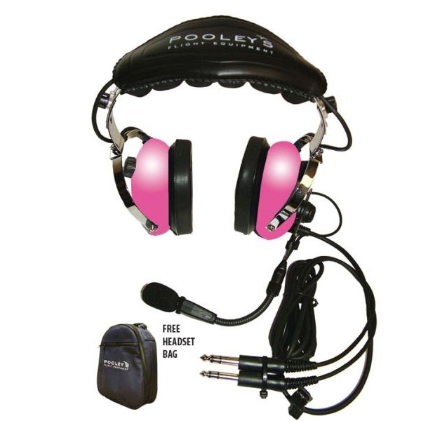 Pooleys Passive Pilot's Headset for Helicopter Pilots (Pink) with Free Headset Bag
