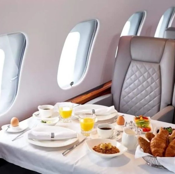 Pristine Jet Charter private jet food spread