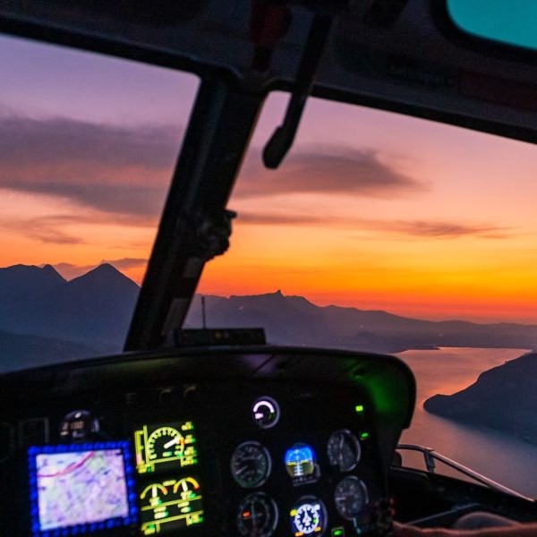 Swiss Helicopter Gallery on AvPay. Sunset over the Swiss alps