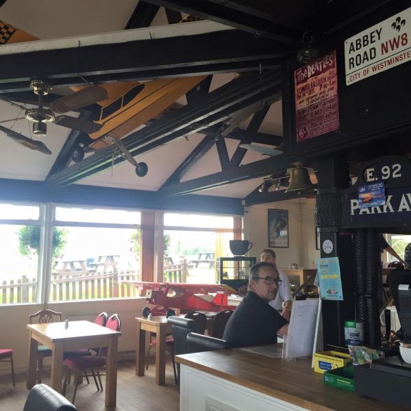 The Aviator Airfield Cafe at Gloucester Airport view of cafe