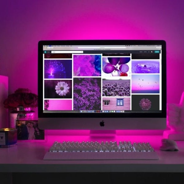 WDW apple computer purple background