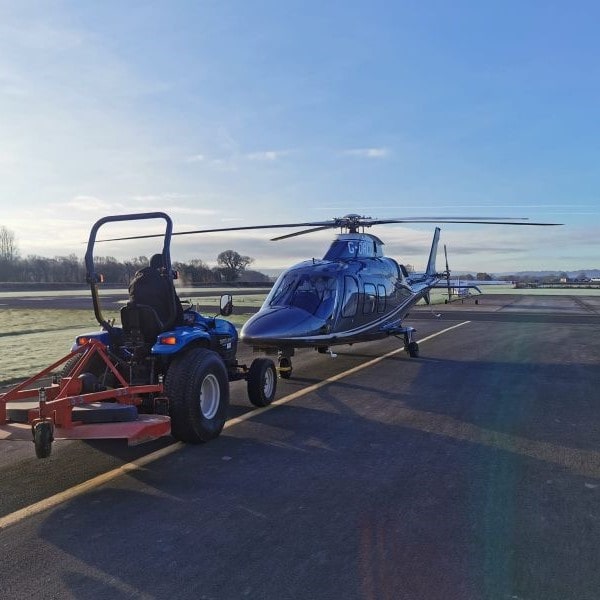 Welshpool Airport Agusta 109 push back